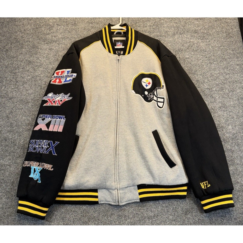 Pittsburgh Steelers Super Bowl Champions Full Zip Jacket Men's Large Gray Black